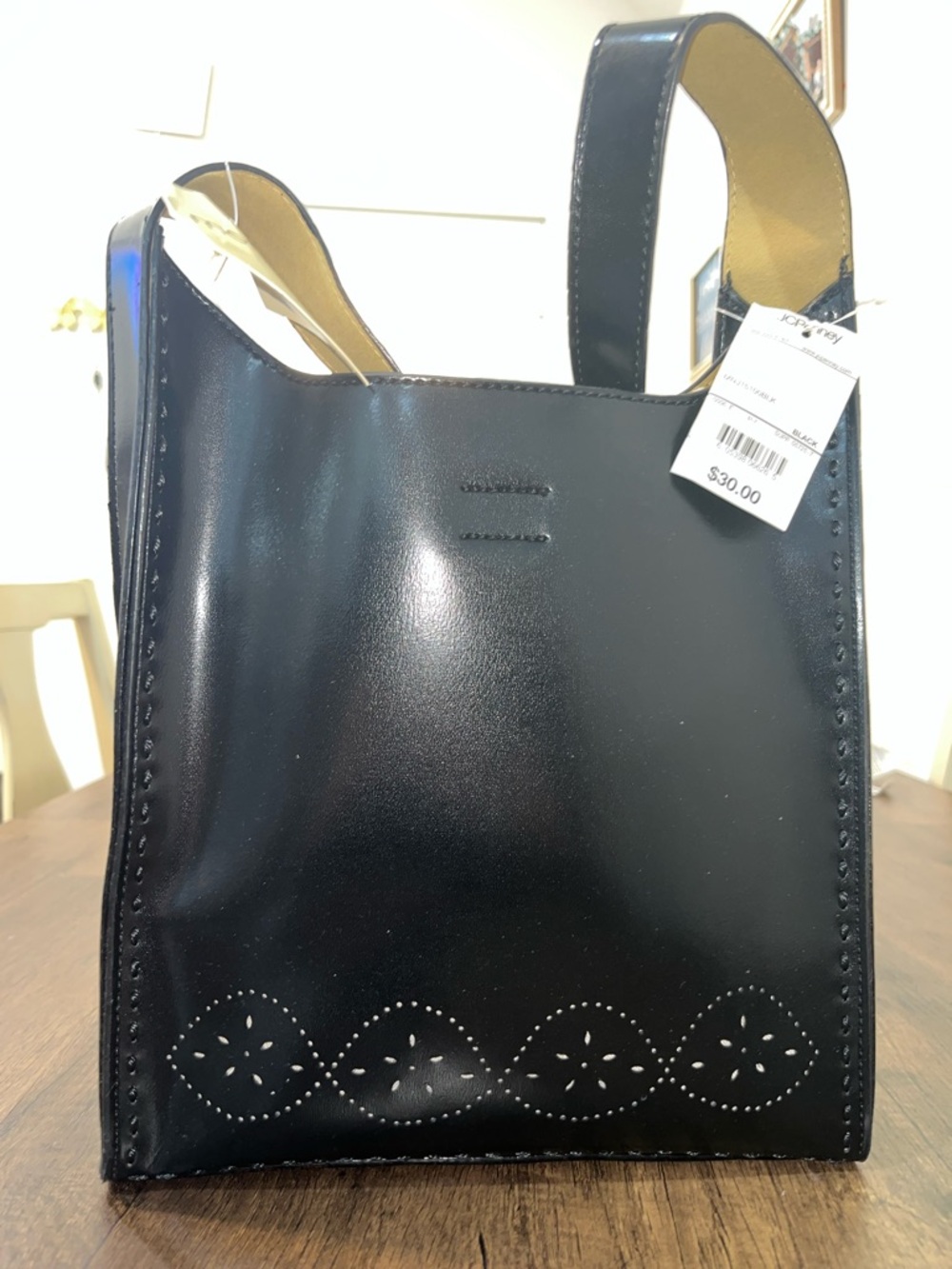 Mondani Black Shoulder Bag with Perforated Accent